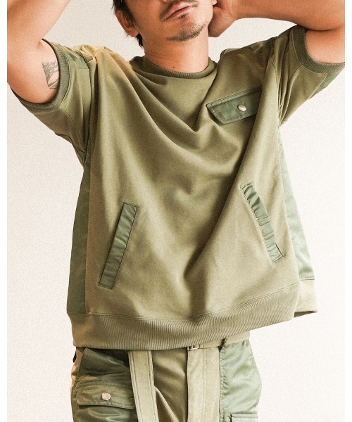 #Re:room(リルーム)の「スイッチングスウェットTシャツ(Tシャツ/カットソー・メンズ・ネイビー/ブラック/カーキ・S-M/M-L)」の2枚目の写真