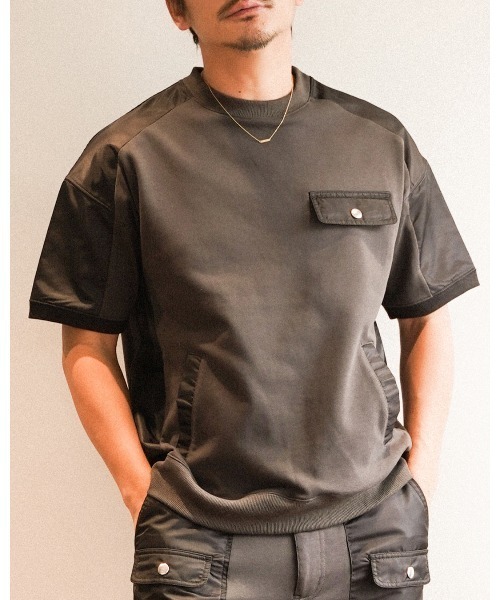 #Re:room(リルーム)の「スイッチングスウェットTシャツ(Tシャツ/カットソー・メンズ・ネイビー/ブラック/カーキ・S-M/M-L)」の1枚目の写真