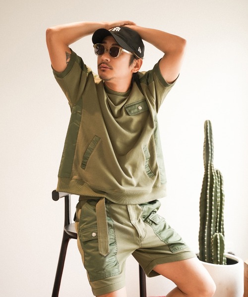 #Re:room(リルーム)の「スイッチングスウェットTシャツ(Tシャツ/カットソー・メンズ・ネイビー/ブラック/カーキ・S-M/M-L)」の5枚目の写真