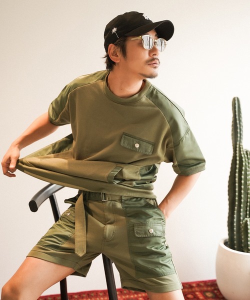 #Re:room(リルーム)の「スイッチングスウェットTシャツ(Tシャツ/カットソー・メンズ・ネイビー/ブラック/カーキ・S-M/M-L)」の4枚目の写真