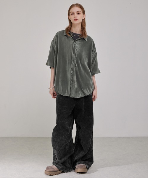 入手困難✨ アルベロベロ 縮絨加工 プリーツ加工 シースルー 長袖シャツ マルチ ベロアメッシュプルオーバー(カットソー・Tシャツ) | al'aise