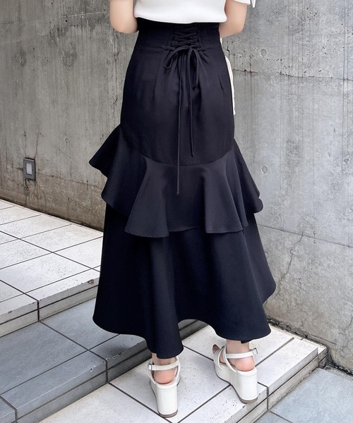 INGNI（イング）の「バックレースアップアシメスリットスカート／A（スカート・レディース・グレー/ブラック/ライトベージュ/ライトグリーン・FREE）」の16枚目の写真