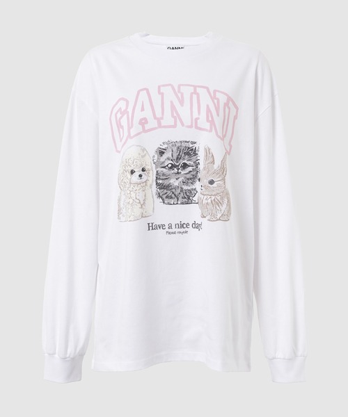 GANNI(ガニー)の「Re-cut Heavy Jersey Animals Long sleeve(Tシャツ/カットソー・レディース・ホワイト系その他・S/M/L/XS)」の1枚目の写真