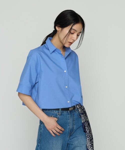 COMME CA(コムサ)の「コットンキュプラストライプ/バルキーオックスフォード 半袖クロップドシャツ(シャツ/ブラウス・レディース・ブルー/ストライプ・9号)」の13枚目の写真