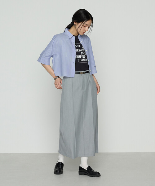 COMME CA(コムサ)の「コットンキュプラストライプ/バルキーオックスフォード 半袖クロップドシャツ(シャツ/ブラウス・レディース・ブルー/ストライプ・9号)」の11枚目の写真