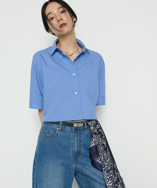 COMME CA(コムサ)の「コットンキュプラストライプ/バルキーオックスフォード 半袖クロップドシャツ(シャツ/ブラウス・レディース・ブルー/ストライプ・9号)」の17枚目の写真