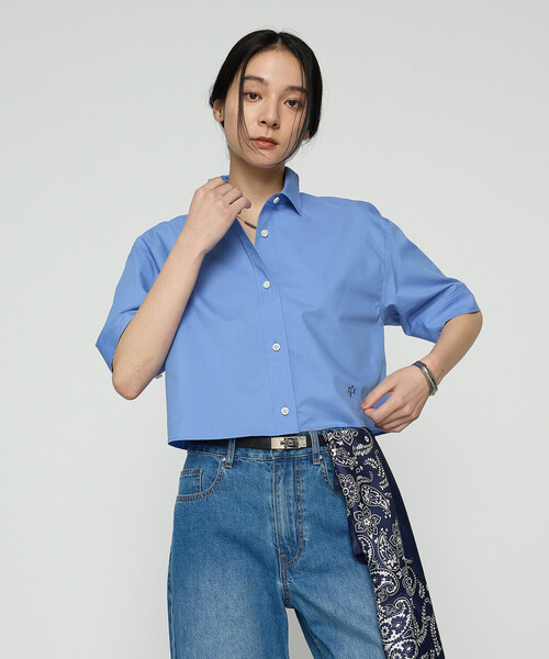 COMME CA(コムサ)の「コットンキュプラストライプ/バルキーオックスフォード 半袖クロップドシャツ(シャツ/ブラウス・レディース・ブルー/ストライプ・9号)」の16枚目の写真