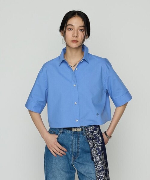 COMME CA(コムサ)の「コットンキュプラストライプ/バルキーオックスフォード 半袖クロップドシャツ(シャツ/ブラウス・レディース・ブルー/ストライプ・9号)」の15枚目の写真