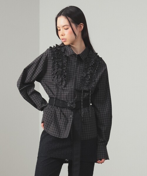 Ray BEAMS(レイビームス)の「チェック フリル ブレード シャツ(シャツ/ブラウス・レディース・ブラック/ワイン・ONE SIZE)」の2枚目の写真