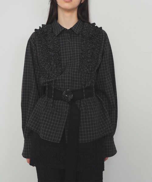 Ray BEAMS(レイビームス)の「チェック フリル ブレード シャツ(シャツ/ブラウス・レディース・ブラック/ワイン・ONE SIZE)」の7枚目の写真