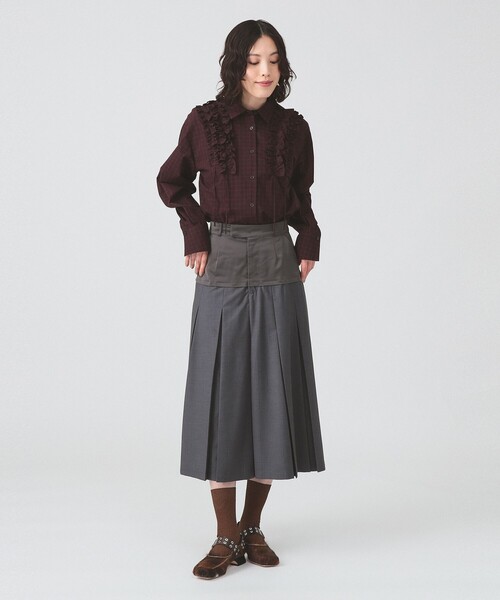 Ray BEAMS(レイビームス)の「チェック フリル ブレード シャツ(シャツ/ブラウス・レディース・ブラック/ワイン・ONE SIZE)」の8枚目の写真