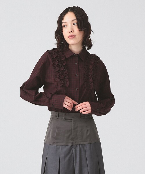 Ray BEAMS(レイビームス)の「チェック フリル ブレード シャツ(シャツ/ブラウス・レディース・ブラック/ワイン・ONE SIZE)」の9枚目の写真