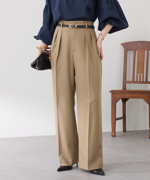 COLLAGE GALLARDAGALANTE（コラージュガリャルダガランテ）の「ウールライクタックワイドパンツ/セットアップ可/WEB限定カラー展開/セレモニー（スラックス・レディース・ブラウン/ネイビー/ベージュ/グレー/チャコールグレー/キャメル/グレー系その他・0/1）」の5枚目の写真