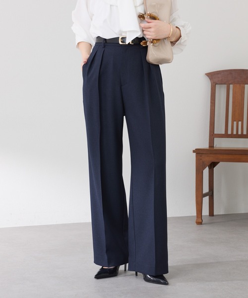 COLLAGE GALLARDAGALANTE（コラージュガリャルダガランテ）の「ウールライクタックワイドパンツ/セットアップ可/WEB限定カラー展開/セレモニー（スラックス・レディース・ブラウン/ネイビー/ベージュ/グレー/チャコールグレー/キャメル/グレー系その他・0/1）」の6枚目の写真