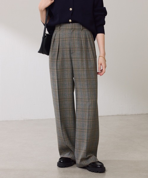 COLLAGE GALLARDAGALANTE（コラージュガリャルダガランテ）の「ウールライクタックワイドパンツ/セットアップ可/WEB限定カラー展開/セレモニー（スラックス・レディース・ブラウン/ネイビー/ベージュ/グレー/チャコールグレー/キャメル/グレー系その他・0/1）」の2枚目の写真