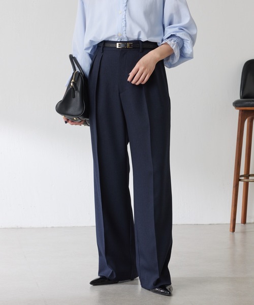 COLLAGE GALLARDAGALANTE（コラージュガリャルダガランテ）の「ウールライクタックワイドパンツ/セットアップ可/WEB限定カラー展開/セレモニー（スラックス・レディース・ブラウン/ネイビー/ベージュ/グレー/チャコールグレー/キャメル/グレー系その他・0/1）」の20枚目の写真