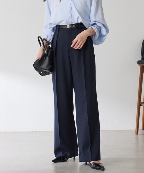 COLLAGE GALLARDAGALANTE（コラージュガリャルダガランテ）の「ウールライクタックワイドパンツ/セットアップ可/WEB限定カラー展開/セレモニー（スラックス・レディース・ブラウン/ネイビー/ベージュ/グレー/チャコールグレー/キャメル/グレー系その他・0/1）」の15枚目の写真