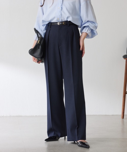 COLLAGE GALLARDAGALANTE（コラージュガリャルダガランテ）の「ウールライクタックワイドパンツ/セットアップ可/WEB限定カラー展開/セレモニー（スラックス・レディース・ブラウン/ネイビー/ベージュ/グレー/チャコールグレー/キャメル/グレー系その他・0/1）」の16枚目の写真