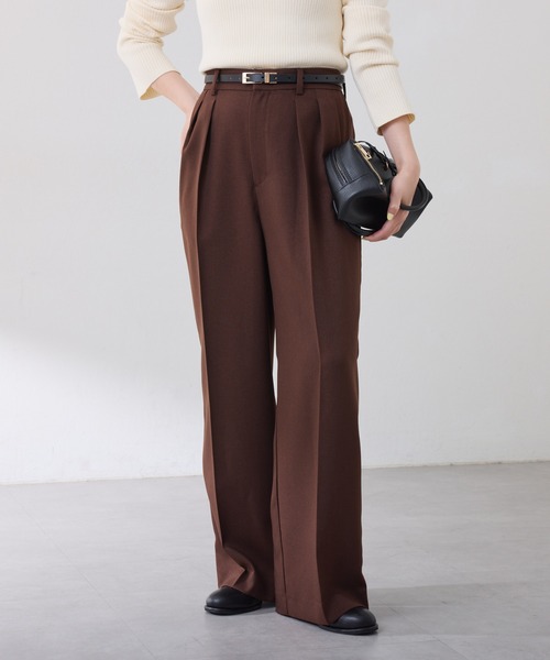 COLLAGE GALLARDAGALANTE（コラージュガリャルダガランテ）の「ウールライクタックワイドパンツ/セットアップ可/WEB限定カラー展開/セレモニー（スラックス・レディース・ブラウン/ネイビー/ベージュ/グレー/チャコールグレー/キャメル/グレー系その他・0/1）」の18枚目の写真
