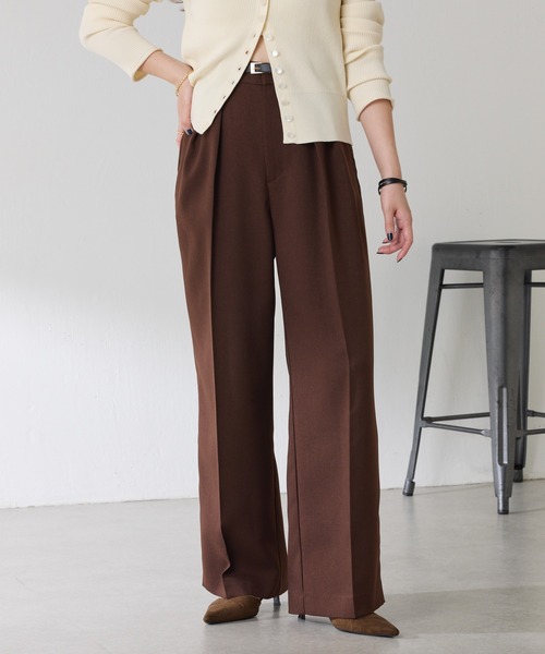 COLLAGE GALLARDAGALANTE（コラージュガリャルダガランテ）の「ウールライクタックワイドパンツ/セットアップ可/WEB限定カラー展開/セレモニー（スラックス・レディース・ブラウン/ネイビー/ベージュ/グレー/チャコールグレー/キャメル/グレー系その他・0/1）」の13枚目の写真