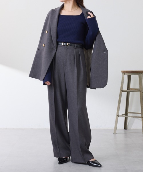 COLLAGE GALLARDAGALANTE（コラージュガリャルダガランテ）の「ウールライクタックワイドパンツ/セットアップ可/WEB限定カラー展開/セレモニー（スラックス・レディース・ブラウン/ネイビー/ベージュ/グレー/チャコールグレー/キャメル/グレー系その他・0/1）」の9枚目の写真