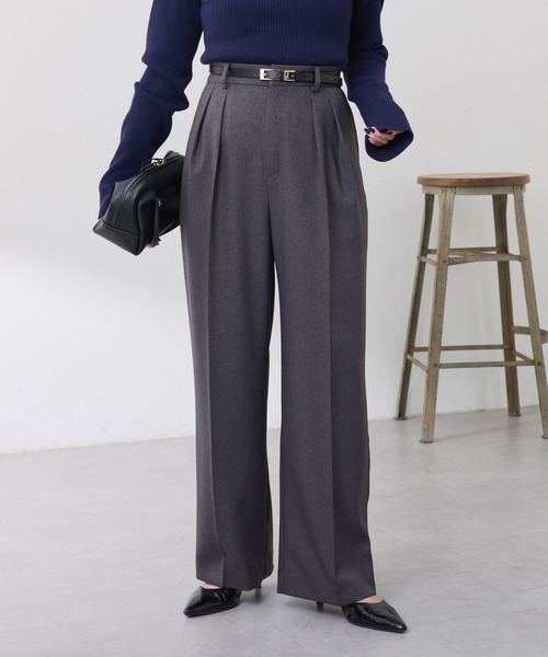 COLLAGE GALLARDAGALANTE（コラージュガリャルダガランテ）の「ウールライクタックワイドパンツ/セットアップ可/WEB限定カラー展開/セレモニー（スラックス・レディース・ブラウン/ネイビー/ベージュ/グレー/チャコールグレー/キャメル/グレー系その他・0/1）」の10枚目の写真