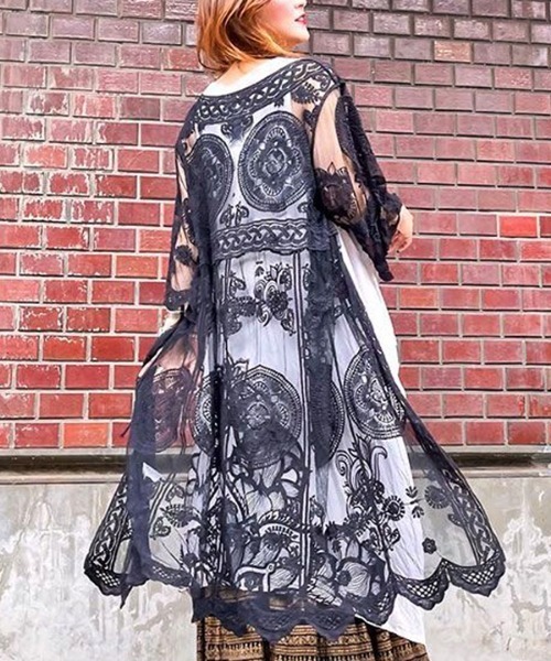 チャイハネ（チャイハネ）の「【チャイハネ】レシアム総レースロングカーディガン（カーディガン/ボレロ・レディース・ブラック/ホワイト・FREE）」の2枚目の写真