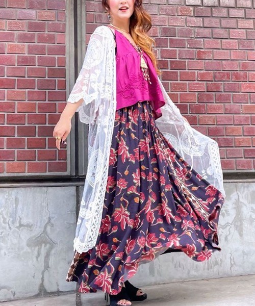 チャイハネ（チャイハネ）の「【チャイハネ】レシアム総レースロングカーディガン（カーディガン/ボレロ・レディース・ブラック/ホワイト・FREE）」の3枚目の写真