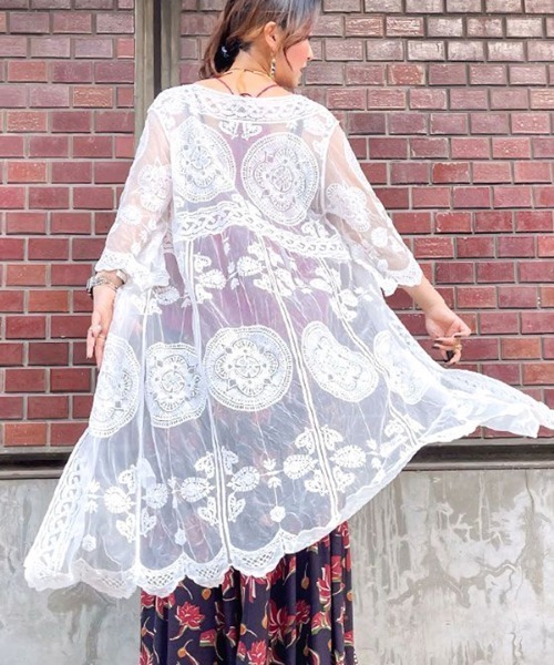 チャイハネ（チャイハネ）の「【チャイハネ】レシアム総レースロングカーディガン（カーディガン/ボレロ・レディース・ブラック/ホワイト・FREE）」の5枚目の写真