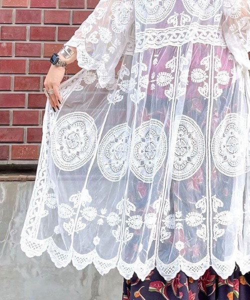 チャイハネ（チャイハネ）の「【チャイハネ】レシアム総レースロングカーディガン（カーディガン/ボレロ・レディース・ブラック/ホワイト・FREE）」の6枚目の写真