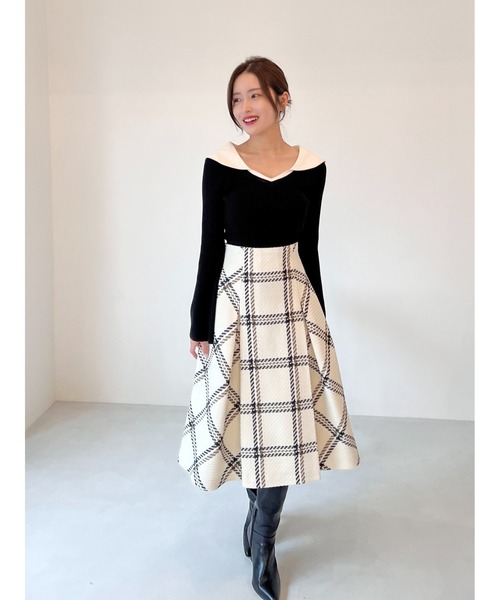 snidel チェック柄 スカート Sustainableロービングチェックミドルスカート（スカート）｜SNIDEL