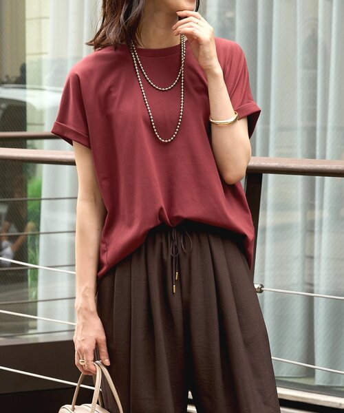 un dix cors（アンディコール）の「《UVカット・速乾・夏に快適◎》冷感プレーティング天竺カットソー（Tシャツ/カットソー・レディース・ホワイト/バーガンディー/グリーン/ブラック・FREE）」の4枚目の写真