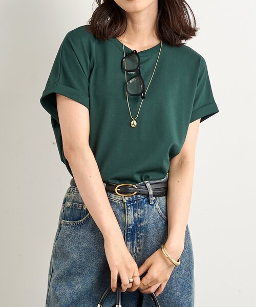 un dix cors（アンディコール）の「《UVカット・速乾・夏に快適◎》冷感プレーティング天竺カットソー（Tシャツ/カットソー・レディース・ホワイト/バーガンディー/グリーン/ブラック・FREE）」の3枚目の写真