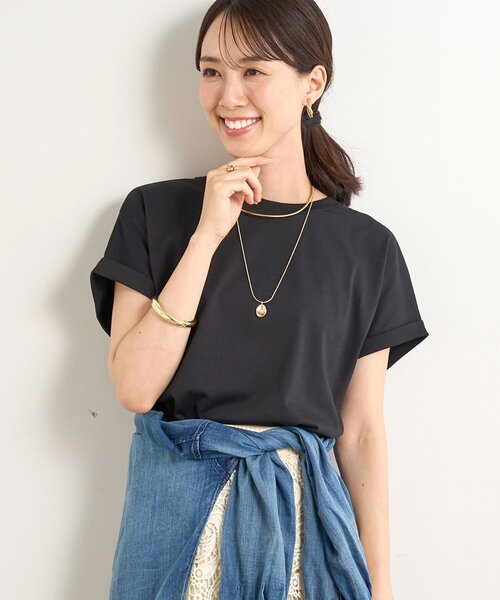 un dix cors（アンディコール）の「《UVカット・速乾・夏に快適◎》冷感プレーティング天竺カットソー（Tシャツ/カットソー・レディース・ホワイト/バーガンディー/グリーン/ブラック・FREE）」の2枚目の写真