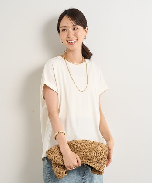 un dix cors（アンディコール）の「《UVカット・速乾・夏に快適◎》冷感プレーティング天竺カットソー（Tシャツ/カットソー・レディース・ホワイト/バーガンディー/グリーン/ブラック・FREE）」の6枚目の写真