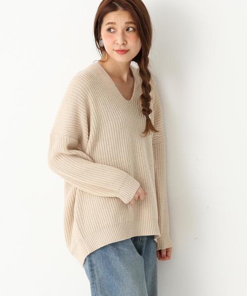 Another Edition（アナザーエディション）の「Vネック畦ヘンケイニットプルオーバー/ AEBC V/N アゼ ヘンケイ PO◆（ニット/セーター・レディース・ベージュ/グレー/ネイビー・フリー）」の3枚目の写真