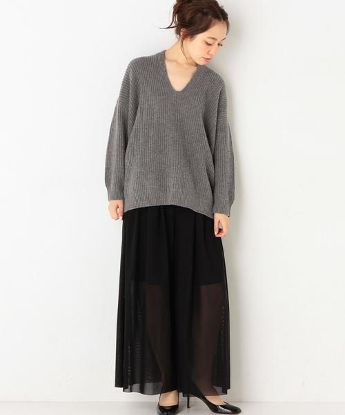 Another Edition（アナザーエディション）の「Vネック畦ヘンケイニットプルオーバー/ AEBC V/N アゼ ヘンケイ PO◆（ニット/セーター・レディース・ベージュ/グレー/ネイビー・フリー）」の12枚目の写真
