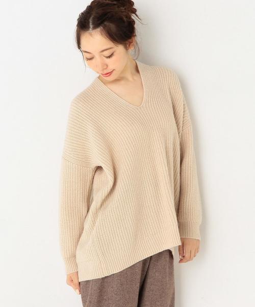 Another Edition（アナザーエディション）の「Vネック畦ヘンケイニットプルオーバー/ AEBC V/N アゼ ヘンケイ PO◆（ニット/セーター・レディース・ベージュ/グレー/ネイビー・フリー）」の8枚目の写真