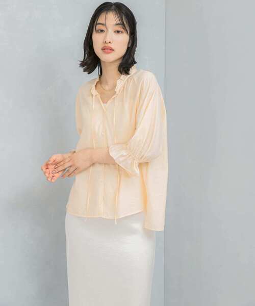 URBAN RESEARCH ROSSO WOMEN（アーバンリサーチ　ロッソ）の「クールタッチセミシアーフリルブラウス（シャツ/ブラウス・レディース・ブラック/オフホワイト/イエロー・FREE）」の3枚目の写真