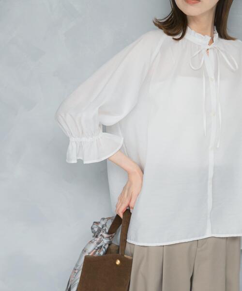 URBAN RESEARCH ROSSO WOMEN（アーバンリサーチ　ロッソ）の「クールタッチセミシアーフリルブラウス（シャツ/ブラウス・レディース・ブラック/オフホワイト/イエロー・FREE）」の10枚目の写真