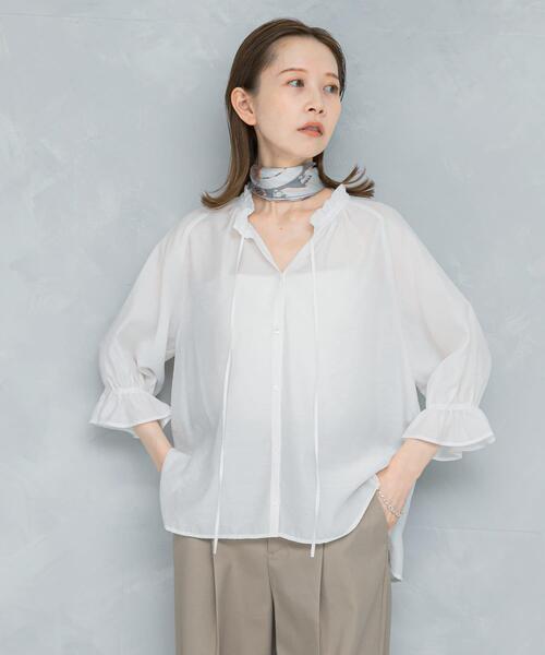 URBAN RESEARCH ROSSO WOMEN（アーバンリサーチ　ロッソ）の「クールタッチセミシアーフリルブラウス（シャツ/ブラウス・レディース・ブラック/オフホワイト/イエロー・FREE）」の11枚目の写真