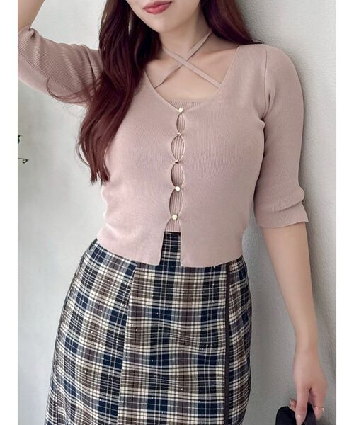 dazzlin（ダズリン）の「ハーフスリーブレイヤードカーデトップス（ニット/セーター・レディース・グレー/アイボリー/ブラック/ピンク/ボルドー・FREE）」の4枚目の写真