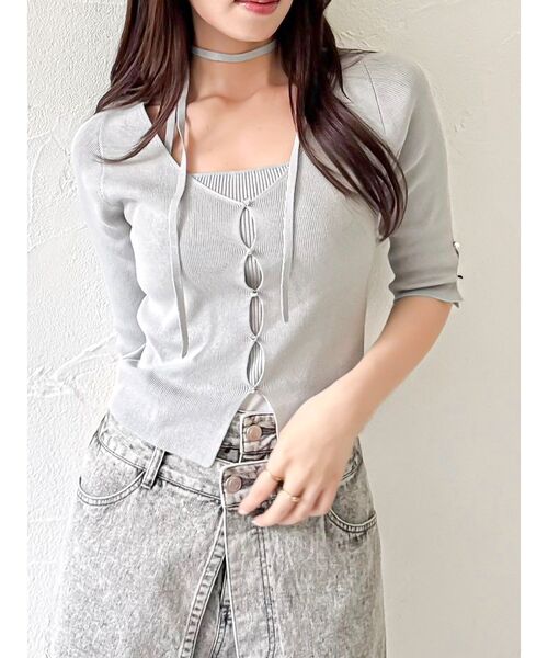 dazzlin（ダズリン）の「ハーフスリーブレイヤードカーデトップス（ニット/セーター・レディース・グレー/アイボリー/ブラック/ピンク/ボルドー・FREE）」の19枚目の写真