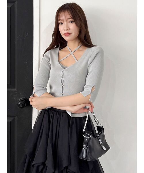 dazzlin（ダズリン）の「ハーフスリーブレイヤードカーデトップス（ニット/セーター・レディース・グレー/アイボリー/ブラック/ピンク/ボルドー・FREE）」の21枚目の写真