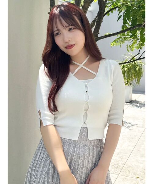 セール】ハーフスリーブレイヤードカーデトップス（ニット/セーター