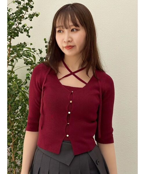 dazzlin（ダズリン）の「ハーフスリーブレイヤードカーデトップス（ニット/セーター・レディース・グレー/アイボリー/ブラック/ピンク/ボルドー・FREE）」の6枚目の写真