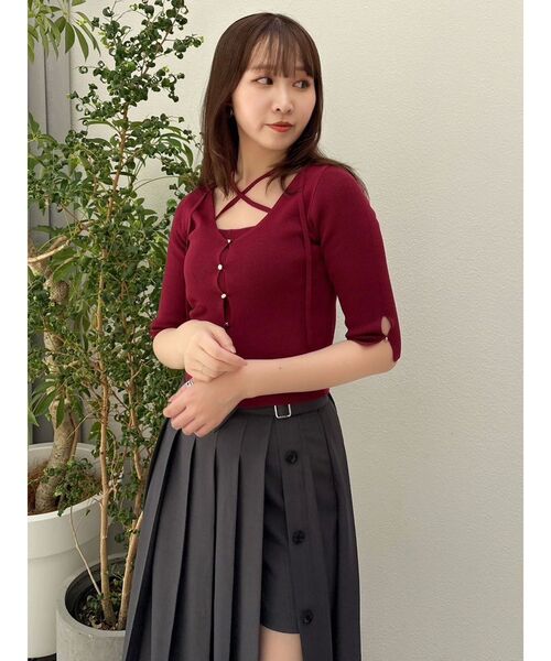 dazzlin（ダズリン）の「ハーフスリーブレイヤードカーデトップス（ニット/セーター・レディース・グレー/アイボリー/ブラック/ピンク/ボルドー・FREE）」の7枚目の写真