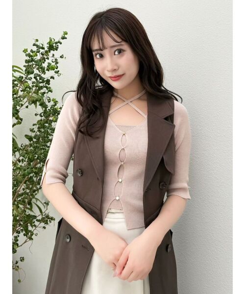 dazzlin（ダズリン）の「ハーフスリーブレイヤードカーデトップス（ニット/セーター・レディース・グレー/アイボリー/ブラック/ピンク/ボルドー・FREE）」の12枚目の写真