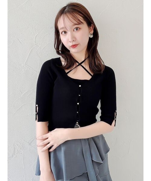 dazzlin（ダズリン）の「ハーフスリーブレイヤードカーデトップス（ニット/セーター・レディース・グレー/アイボリー/ブラック/ピンク/ボルドー・FREE）」の18枚目の写真