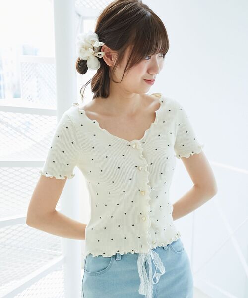 MAJESTIC LEGON（マジェスティックレゴン）の「ドットパターンリブカーディガン（カーディガン/ボレロ・レディース・ブラック系その他/グレー系その他/ホワイト系その他・MEDIUM）」の2枚目の写真